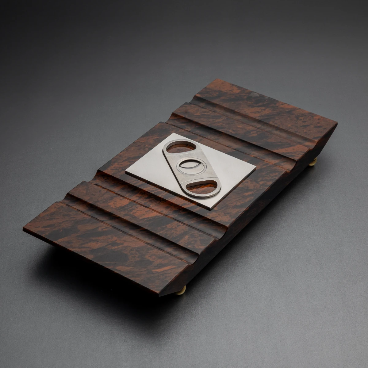 Board No. II — Brown Burl obsidian cigar board, 24K gold-plated brass legs